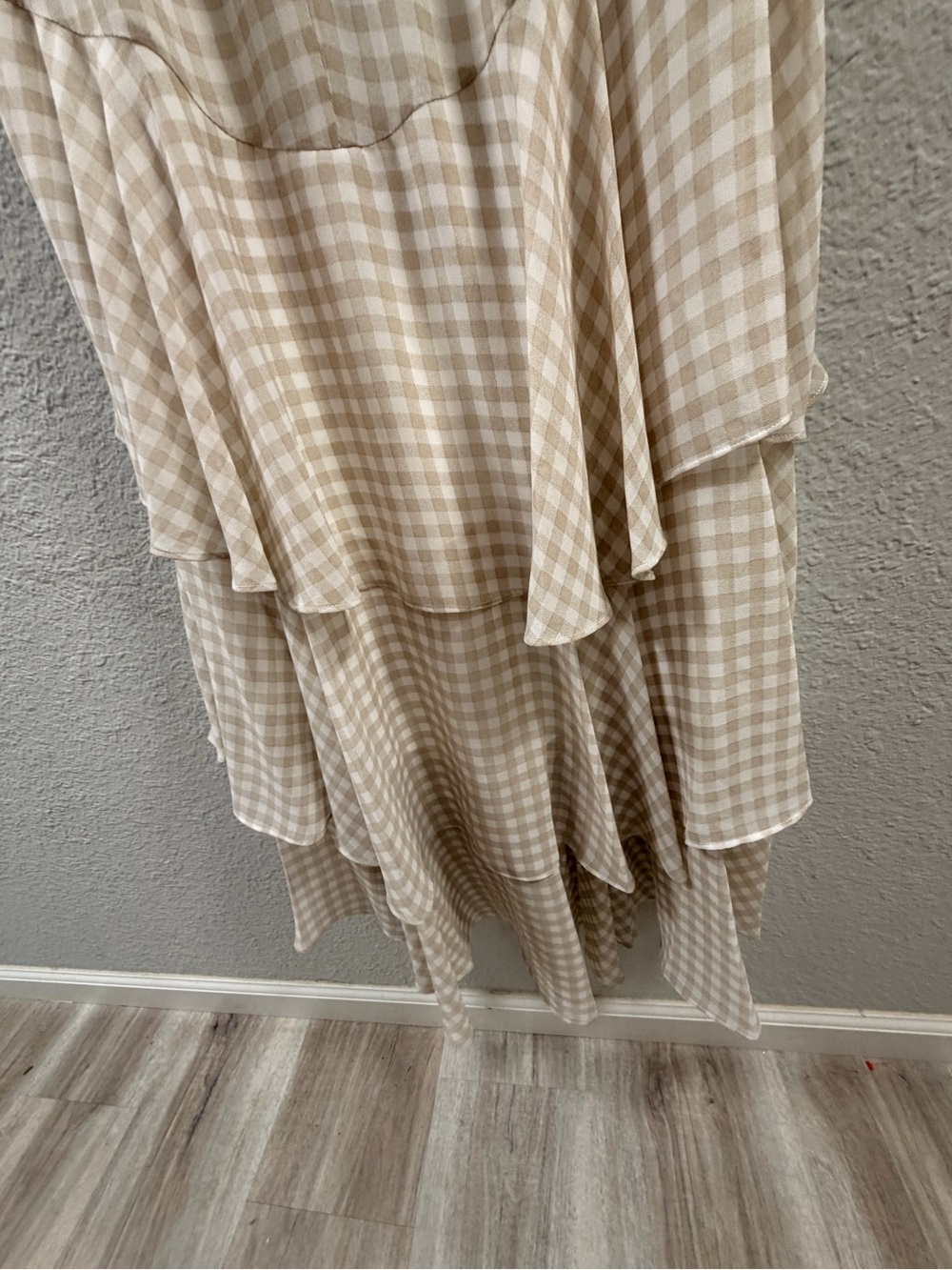 Wayf Beige Gingham Ruffle Midi Dress - Picture 5 of 7